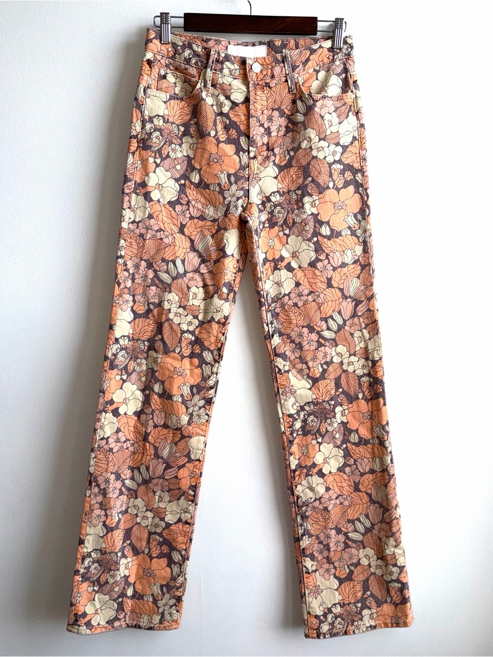 Mother Kick It Orange Blossom Jeans Size 27 High Rise Straight Floral Hippie - Picture 3 of 12